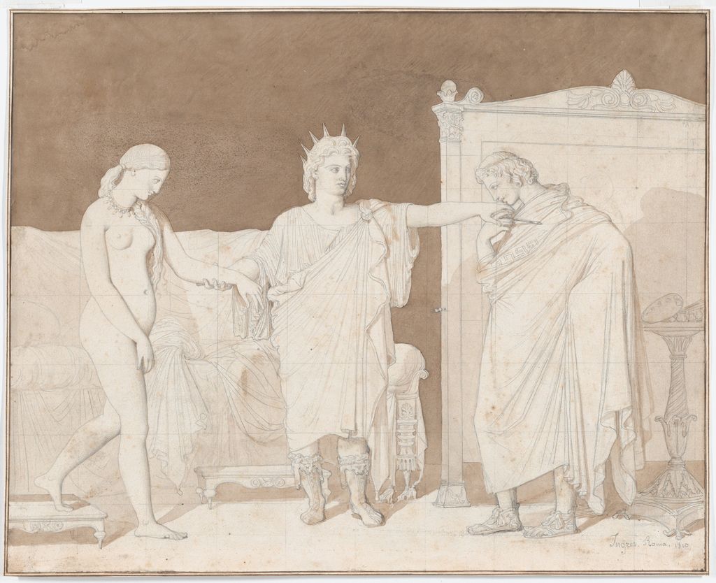 Ingres, Alexander the Great Presenting Campaspe to Apelles, 1810. Graphite and brown wash, squared in graphite. The Metropolitan Museum of Art, 2017.711.2.